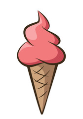 ice cream - strawberry soft serve ice cream in a cone, color vector illustration isolated on white