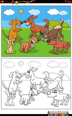 cartoon dogs and puppies characters group coloring page