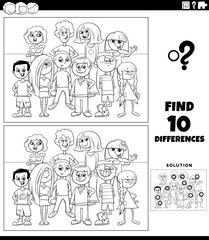 Fototapeta na wymiar differences game with cartoon children or teens coloring page