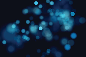 Fototapeta na wymiar Blurred bokeh light on dark blue background. Defocused blinking stars and sparks. Abstract vector illustration