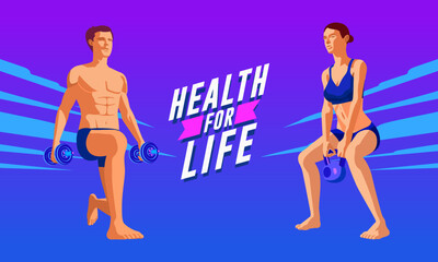 Sports lifestyle is exercising for men and women. doing exercises with dumbbells Healthy lifestyle.