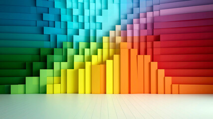 Empty minimalistic background with rainbow walls for presentations.