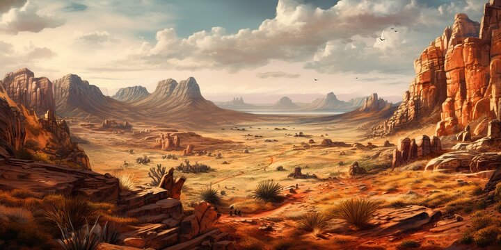 AI Generated. AI Generative. Wild west western texas arizona mexico native american indian landscape outdoor. Graphic Art