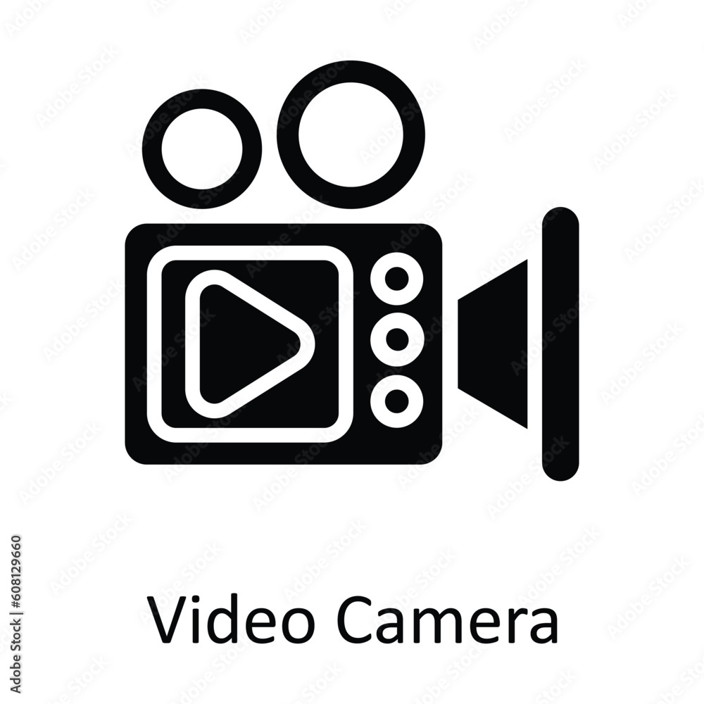Poster video camera vector solid icon design illustration. user interface symbol on white background eps 10