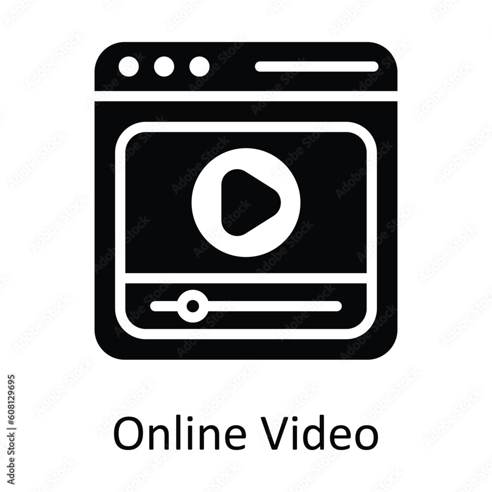 Poster online video vector solid icon design illustration. user interface symbol on white background eps 10