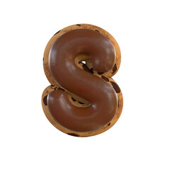 3d rendering of the S letter recreating a cookie with chocolate on top