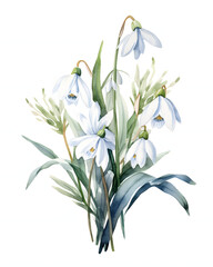 Watercolor bouquet of snowdrops isolated