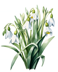 Watercolor bouquet of snowdrops isolated