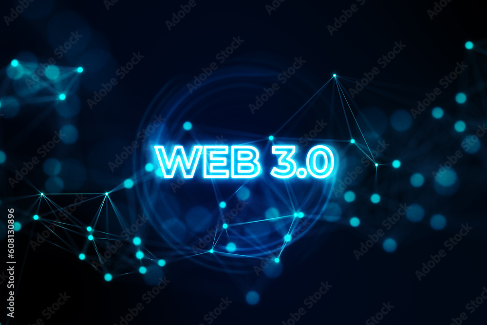 Aufkleber future of the internet and virtual communication concept with blue web 3.0 sign and abstract technol