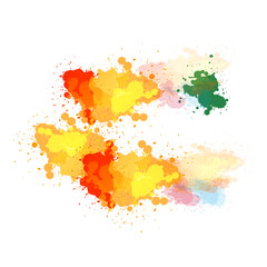Abstract watercolor shapes on white background. Color splashing hand drawn vector painting