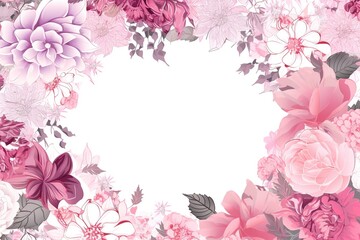 delicate flowers on a white background. space for writing inside. floral background. flowering spring. natural beauty Flat lay, top view, copy space, generative ai,