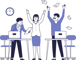 Office workers rejoice at good news, victory.Start up.