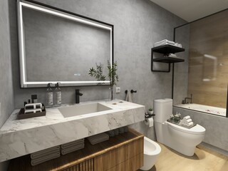 baño moderno con ducha y estilo minimalista  - obrazy, fototapety, plakaty