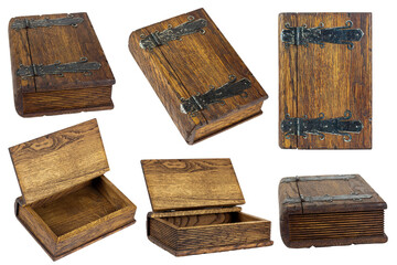 set old book in a wooden cover, isolated
