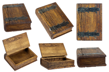 set old book in a wooden cover, isolated