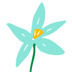 Vector abstract flower. Color blossom isolated on white background. Hand-drawn daisy. Cartoon blue petals Plant. Fresh bouquet sign. Symbol of summer, spring, nature floret. Cute floral illustration