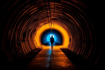 Person Silhouetted in Tunnel Image. Generative AI