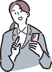 スマホを見て説明する女子社員