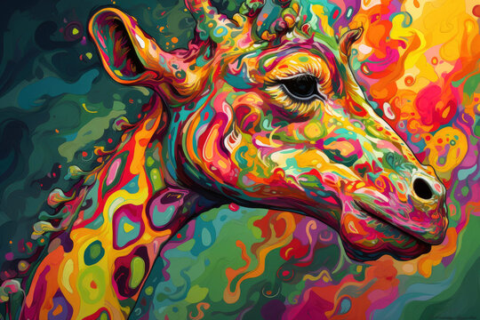 Elegance in the Wild: Giraffe Artwork. Generative AI © AIproduction