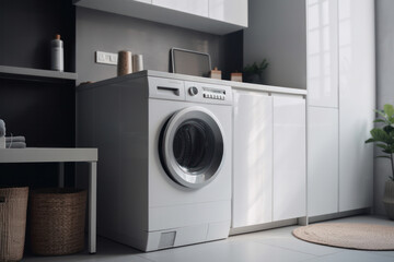 Efficient and innovative laundry room design with a modern washer and dryer set. Experience the future with AI Generative technology.