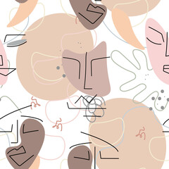 Face line pattern Abstract drawing seamless print