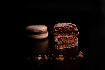 Tempting Cut Chocolate Macaron with Crumbs