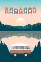 camping adventure summer holiday with camper van by the lake
