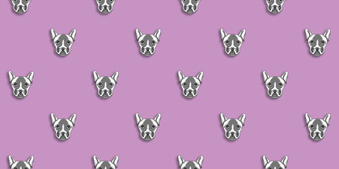 pattern with the image of a dog. pastel violet purple background. Horizontal image. Banner for insertion into site.