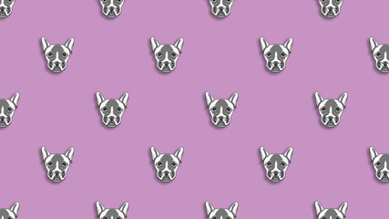 pattern with the image of a dog. pastel violet purple background. Horizontal image.