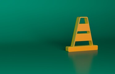 Orange Traffic cone icon isolated on green background. Minimalism concept. 3D render illustration