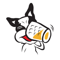 D11 French Bulldog black and white colour dod cartoon cheeky cute naughty funny puppy drink beer