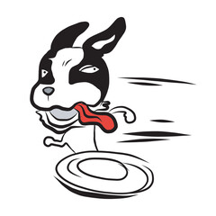 D20 French Bulldog black and white colour dod cartoon cheeky cute naughty funny puppy run fast