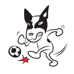 D17 French Bulldog black and white colour dod cartoon cheeky cute naughty funny puppy play football
