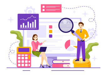 Market Research and Analysis Vector Illustration with Team Management and Analytics for Making Data Statistics in Flat Cartoon Hand Drawn Templates