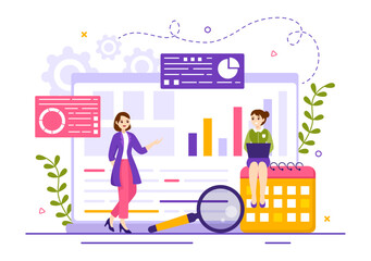 Market Research and Analysis Vector Illustration with Team Management and Analytics for Making Data Statistics in Flat Cartoon Hand Drawn Templates