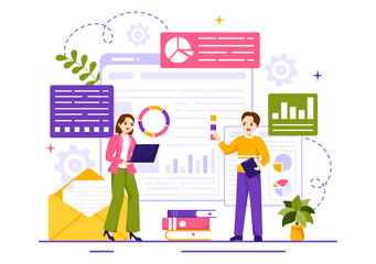 Market Research and Analysis Vector Illustration with Team Management and Analytics for Making Data Statistics in Flat Cartoon Hand Drawn Templates