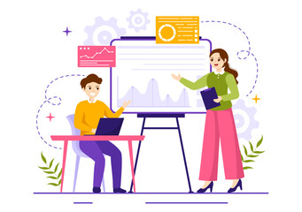 Market Research and Analysis Vector Illustration with Team Management and Analytics for Making Data Statistics in Flat Cartoon Hand Drawn Templates