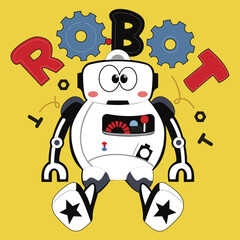 Illustration design of robot with pattern for kids shirts