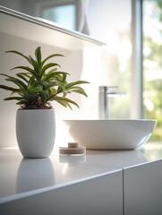 Modern bathroom interior with white sink and faucet, close up. generative AI