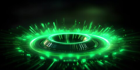 Circle green ring energy, illustration for product presentation template, copy space dark background. Ai generative