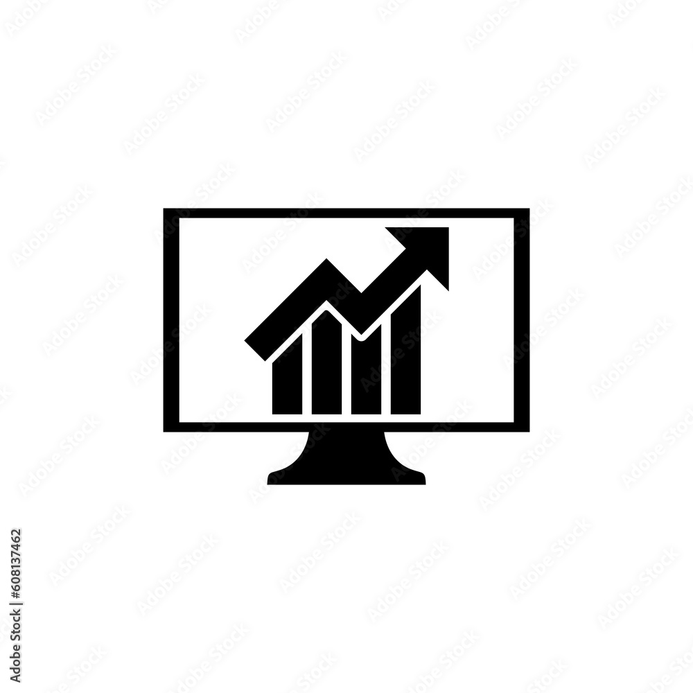 Poster computer with growth graphs icon isolated on transparent background