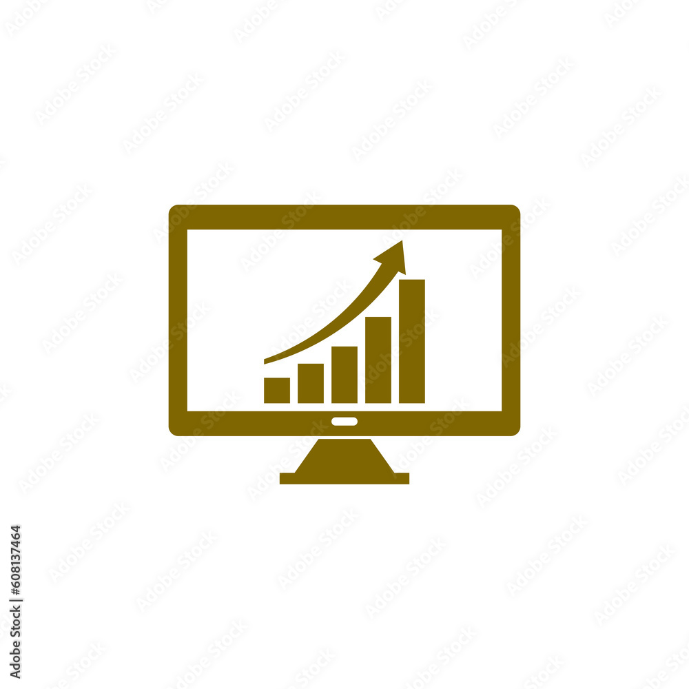 Poster computer with growth graphs icon isolated on transparent background
