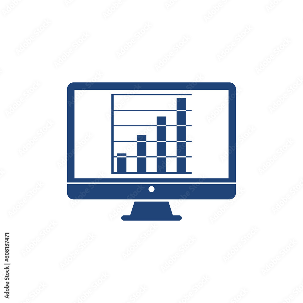 Poster computer with growth graphs icon isolated on transparent background
