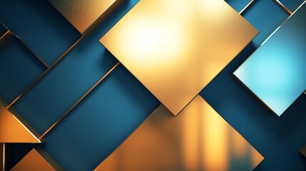 Blue gold abstract geometry wallpaper, illustration for product presentation template, copy space background. Ai generative