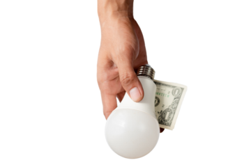 Hands holding light bulbs and banknotes, Electricity prices rise sharply. Electricity price increase concept