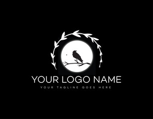 natural bird moon logo design