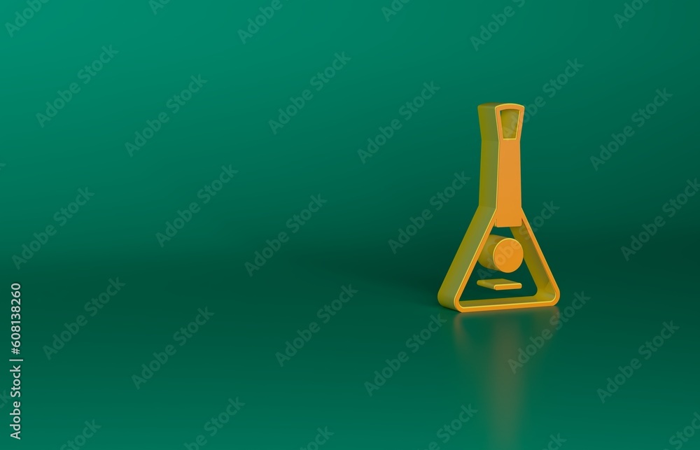 Wall mural orange musical instrument balalaika icon isolated on green background. minimalism concept. 3d render