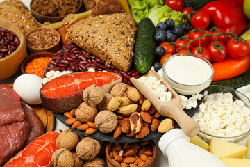 Different products, concept of grocery, ingredients for cooking