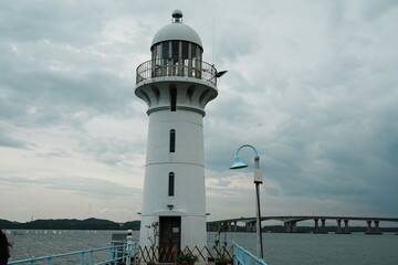 Raffles Marina Lighthouse in Singapore - obrazy, fototapety, plakaty