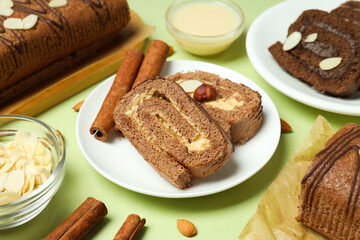 Concept of delicious sweet food - cake roll